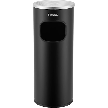 Global Industrial 3 Gallon Ashtray Trash Can, Steel, Black 615154